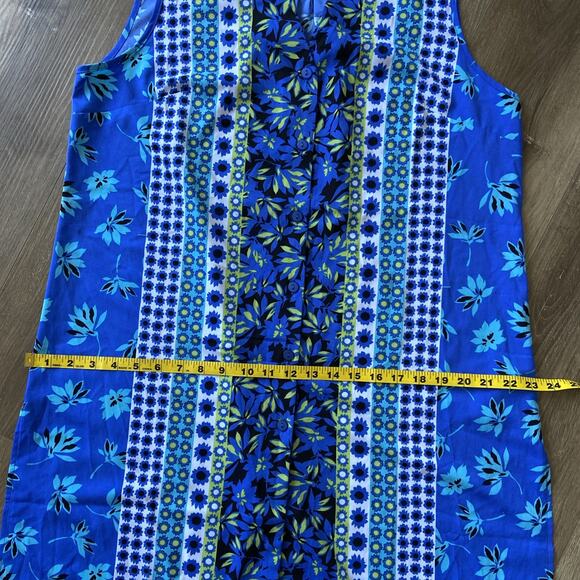 Bob Mackie Wearable Art Dress Sz M Blue Teal Floral Stretch Side Slits Lghweight - Picture 5 of 16